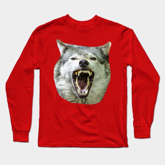 Snarling Grey Wolf Long Sleeve T-Shirt by dalyndigaital2@gmail.com